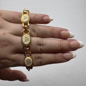 Vintage Gold Tone Pharmacy Pharmaceutical Mortar Pestle Rx Link Bracelet 7.5in